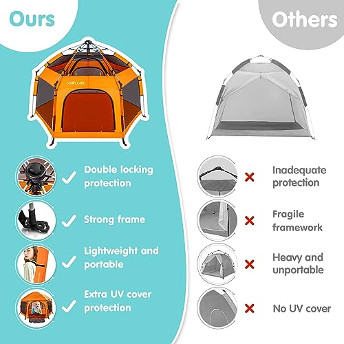 Image of Premium Pop Up Baby Playpen - Portable, Lightweight, Pop Up Pack and P Lay Toddler P Lay Yard w /Canopy and Travel Bag - Orange