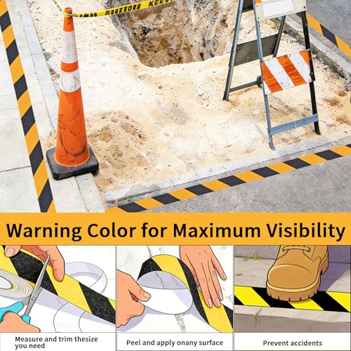 Image of Black & Yellow Anti-Slip Stair Treads Tape, 4 inch x50FT Heavy Duty Non-Skid Grip Tape for Indoor /Outdoor Steps, Bathroom & Pool - PVC Waterproof Safety Traction Tape