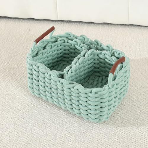 Cestas de algodón rectangular Icegrey en color verde set de 3 organizadores para el hogar 3