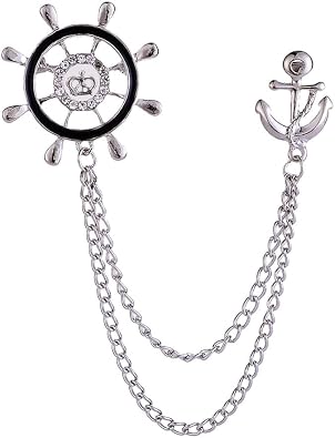 exquisite sailing ship wheels and anchor for women brooch with chain inlay cubic zirconia decoration backpack badge jacket hat dress sweater anti light pin birthday jewelry gift
