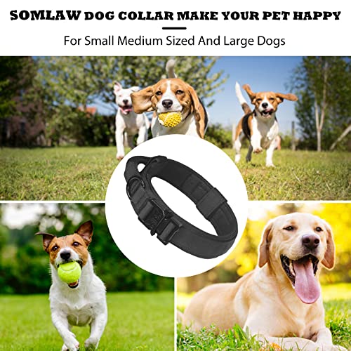 Hundehalsband mit Griff, Halsband Hunde mit Metallschnalle Taktisches Hundehalsband Impulsiven und Stark Ziehenden Verhindern, Verstellbares Hunde Halsbänder (Schwarz, L)