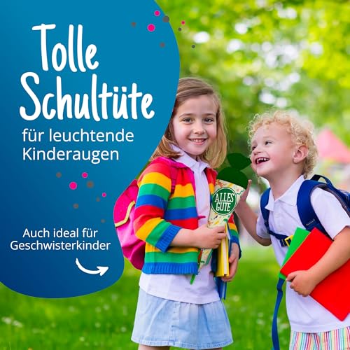 itenga Geschwisterschultüte 35cm Tiere Tiermuster Geschenkverpackung Schultüte Zuckertüte Filzverschluss Kinder Erwachsene (Dschungeltiere mit Text Alles Gute)