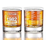 Old Fashioned Glasses-1982-Vintage 1982 old time information 10.25oz Whiskey Rocks Glasses -40th Birthday Aged to Perfection - 40 years old gifts Bourbon Scotch Lowball Old Fashioned-1PCS