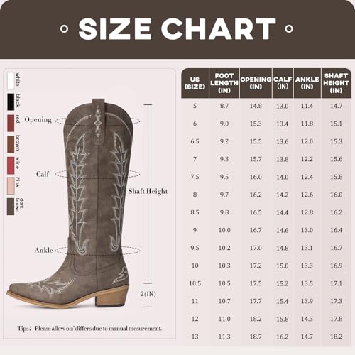 Image of Rivalran Cowboy Boots for Women - Knee High Pointed Toe Chunky Heel Pull On Zipper Western Cowgirl Boots, Retro Country Vintage Fashion Tall Boots