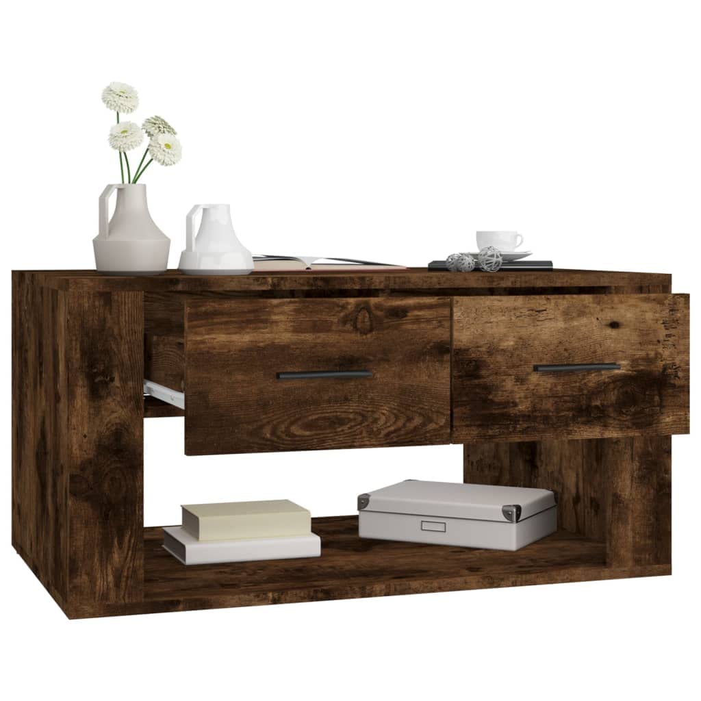 Couchtisch Räuchereiche 80x50x40 cm Wohnzimmertisch mit 2 Schubladen Modern Beistelltisch Sofatisch aus Holzwerkstoff für das Wohnzimmer Stabil und Pflegeleicht Rechteckig