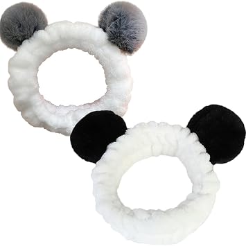2 Pcs Panda Makeup Headband Washing Face Hair Band Fluffy Skincare Headbands Reusable Spa Headwrap Shower Head Wrap for Women Girls