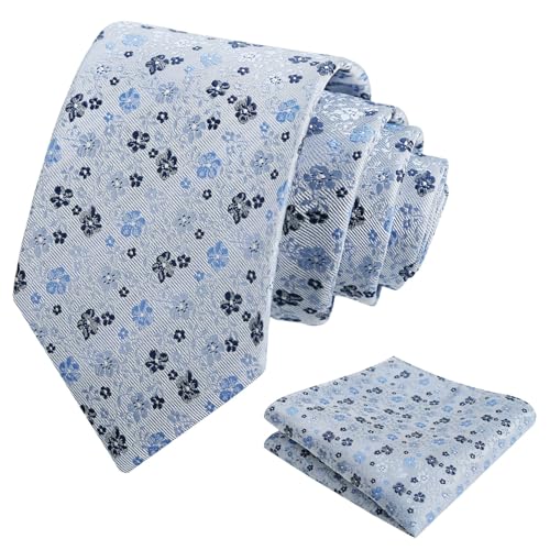 Image of Alizeal Mens 3.15inches Exquisite Floral Tie with Small Flower Printed Pocket Square