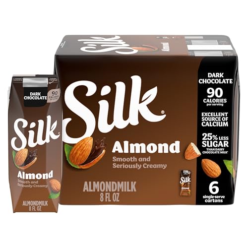 Silk Shelf-Stable Almond Milk Singles, Dark Chocolate, Dairy-Free, Vegan, Non-GMO Project Verified, 8 oz., 6 Pack