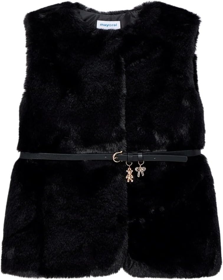 Mayoral Fur Vest with Belt for Girls Black