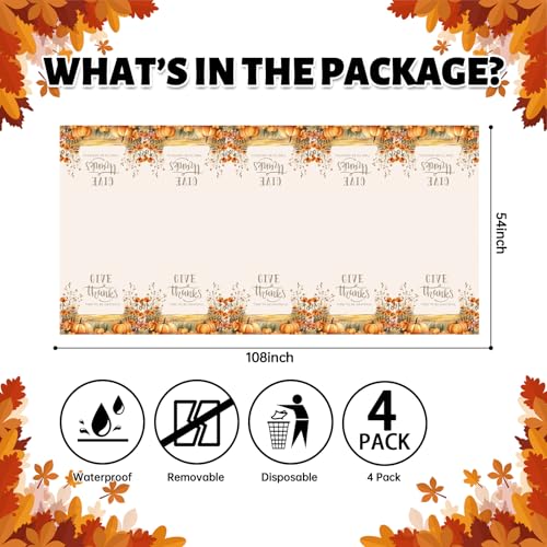 Image of ATFUNSHOP Fall Thanksgiving Tablecloth 4 Packs 54x108 Plastic Disposable Thanksgiving Table Cloth Rectangle Fall Tablecover for Holiday Dinner Party Decorations Outdoor Picnic & Baby Showers