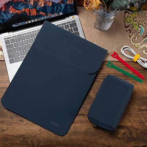 Hyzuo 13 Inch Laptop Sleeve Compatible With Macbook Air M2 A2681 13.6" Display, Macbook Air 13 M1 2018-2022, Macbook Pro 13 M2 M1 2016-2022, Faux Suede Leather Case With Accessory Bag, Navy Blue #TOP5