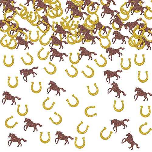 Confettis fer à cheval dorés et marron pailletés pour décoration d'anniversaire | Lot de 120