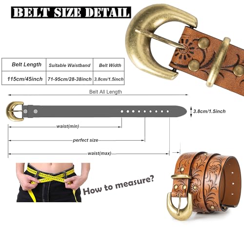 Vintage-Western-Belts for Women - Embossed PU-Leather Belt for Pants Jeans Dresses(for 28-38'')2