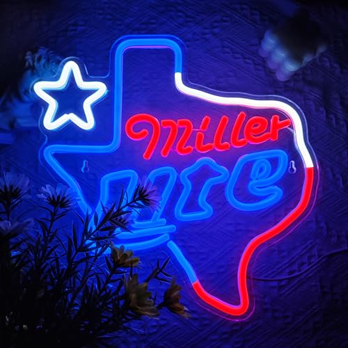 Image of Beer Neon Sign Texas Map Shape Neon Lights Dimmable Beer Light up Sign for Man Cave Pub Home Bar Party Bedroom Club Pub Bistro Decor USB Powered