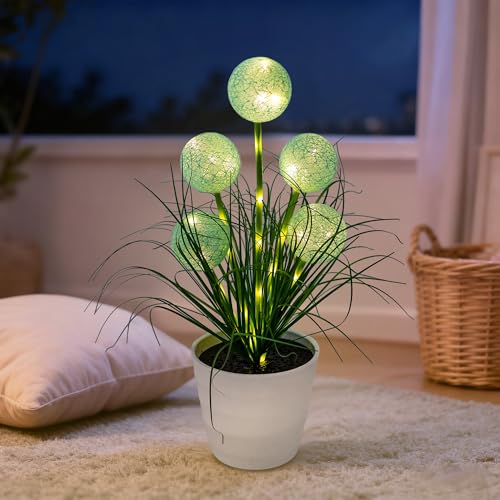Image of Artificial Green Spherical Grass LED Lamp, Night Light for Home Shop Cafe Decor, Gifts for Women Mom Grandma Girlfriend on Birthday Christmas Valentines Mothers Day