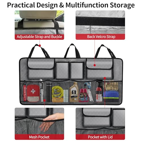 Image of Car Trunk Organizer and Storage, Large Capacity Backseat Hanging Storage Accessories, Backseat Car Organizer for SUV /MPV /Truck (Grey)