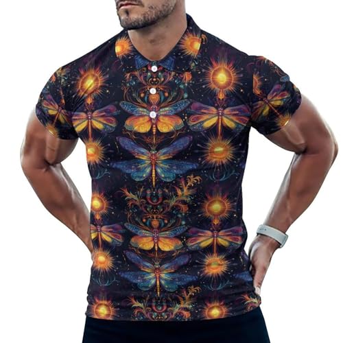 Polo de golf pour homme imprimé libellule et coupe sèche confortable