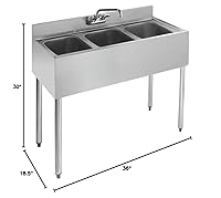 Vista 2 de Fregadero bajo barra de tres compartimentos de acero inoxidable 36 x 18.5