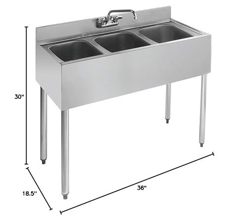 Miniatura 2 de Fregadero bajo barra de tres compartimentos de acero inoxidable 36 x 18.5