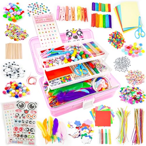 SMILESSKIDDO Craft Supplies for Kids, 1100+ PCS Crafts with Storage Box