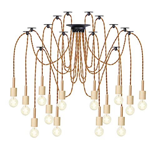 Éclairage suspendu pour cuisine intérieure, lustre en bois et lampe araignée de plafond