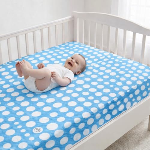 Image of Btag Baby Waterproof, Super Soft Fast Drying Mattress Protector | Extra Absorbent, Anti-Itching Sheet for New Born,Toddler (Size 140x210 cm, Pack of 1, Blue Dot)