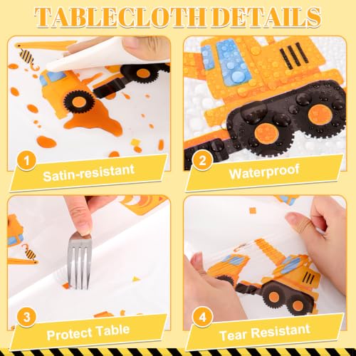 Image of 3 Pack Plastic Construction Tablecloths, Disposable Birthday Tablecloth | 54 x 108 Inch Waterproof Rectangle Truck Excavator Table Covers for Kids Boy Birthday Party Decorations