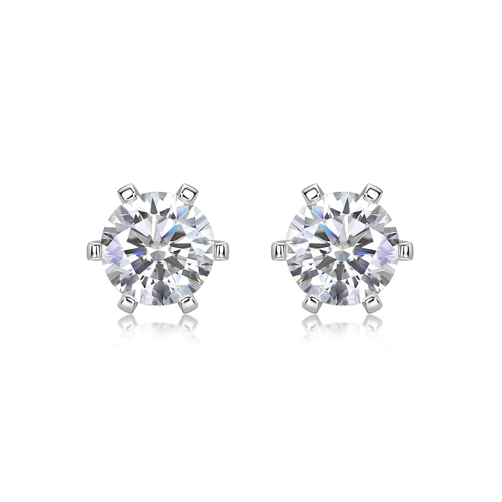 Kolczyki na sztyfcie, białe złoto, 750 585 375, prawdziwe złoto, damskie kolczyki damskie, proste 6 pazurów, okrągłe Moissanite, 1 ct, na wesele, bez niklu, prawdziwa biżuteria, białe złoto