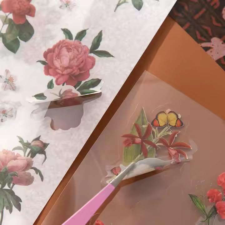 Image of VOTDOT Paper Junk Journal & Scrapbook Kit, Scrapbooking Supplies Kit with Creative Decor Journaling Supplies, Stationery, Stickers, A6 Grid Notebook with Graph Ruled Page Gift for Girl (Red Flower)