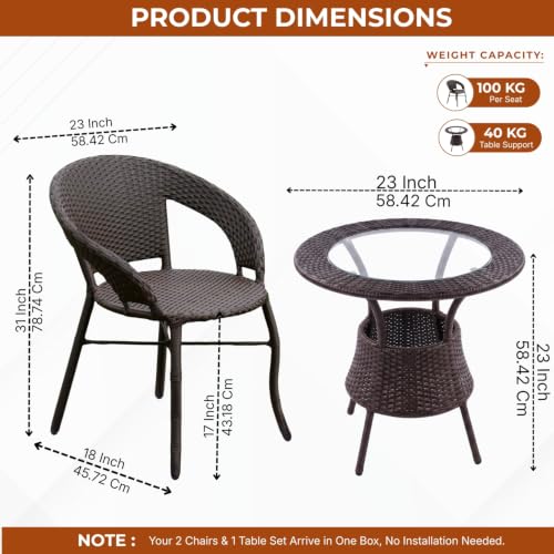 Image of DEVOKO 3 Pieces Patio Furniture Set, Wicker Outdoor Chairs and Coffee Table for Balcony, HDPE Rattan Bistro Table Set for Lawn, Garden, Backyard (Dark Brown)