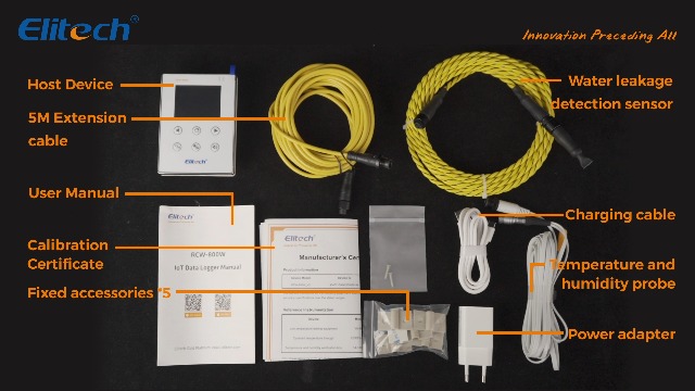 Image of Elitech WiFi Temperature and Humidity Data Logger, 2.4GHz /5GHz Real-time Monitor with Water Leak Detector, Cloud Storage, App and Email Alerts, Includes 10M Patch Cord, RCW-800W-WI, -40F to 176F