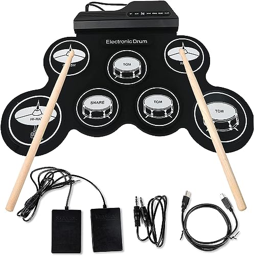 Batería Eléctrica Musical Portátil, Bateria Musical con Drum Pedals y Baquetas para Práctica de...