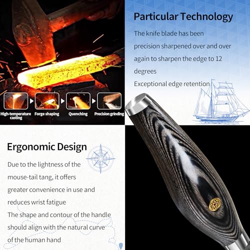 Image of XYJ Professional Damascus Kitchen Knife with Guards Protector,Damascus VG10 Steel Japanese Chef Knives,Meat Vegetable Cutting Knife,Utility Slice Gyuto Knives (5 Inch)
