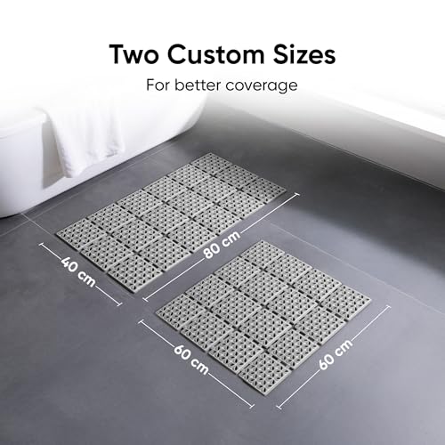 Image of Frido Anti-Slip Bath Mat With Dense Suction Cups | Quick-Drain Design for Faster Drying | Helps Prevent Mould Buildup | PVC Shower Mat For Wet Bathroom Floors | 80x40 cm Rectangular Shape | Slate Grey