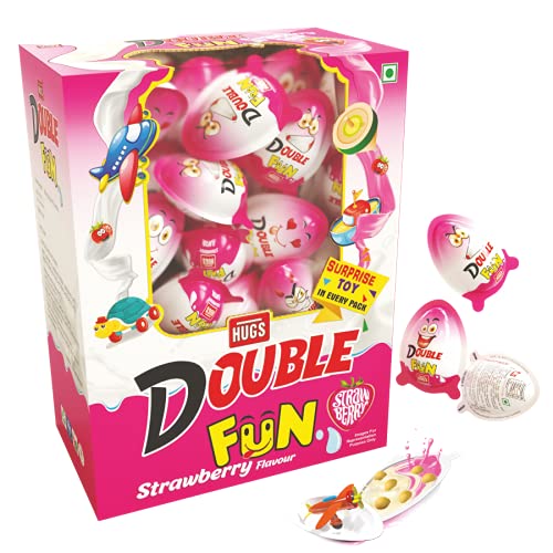 Hugs Double Fun Strawberry- Choco Biscuits Dipped in Strawberry and Milk Cream- Surprise Toy in Each Pack (60 pcs in a Box) (B099T3525J) Amazon Price History, Amazon Price Tracker