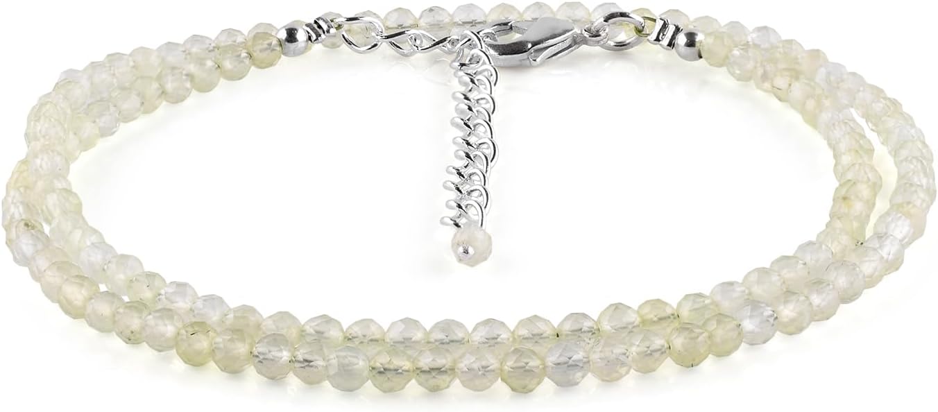 YANARA Natural Gemstone Choker Necklace For Women Gemstone Full Micro Beads Dainty Jewelry for her, March Birthstone, Energy Healing Crystals, Silver Plated Chain 18 inch