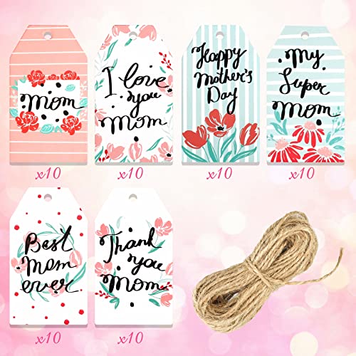 60 Pieces Mother's Day Gift Tags Happy Mother's Day Paper Tags Mother’s Day Gift Wrap Tags For Mother's Day Party Mom Birthday Party Supplies Decorations #TOP1