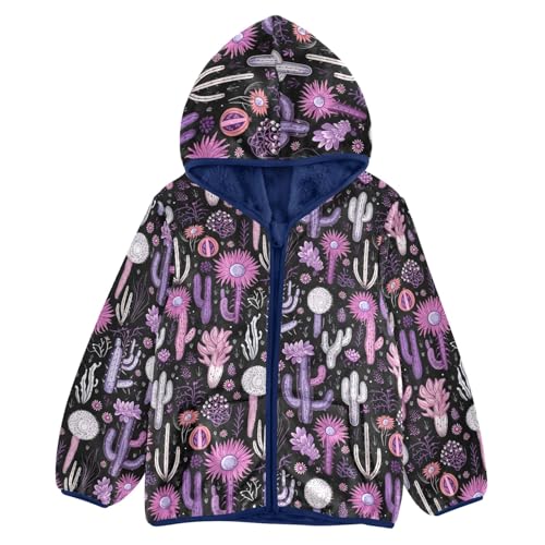 CHIFIGNO Purple Cactus Winter Coats for Toddler Boys, Toddler Zip up Hoodie Boy Boys Lightweight Jacket for Fall Winter Spring 7-8Y