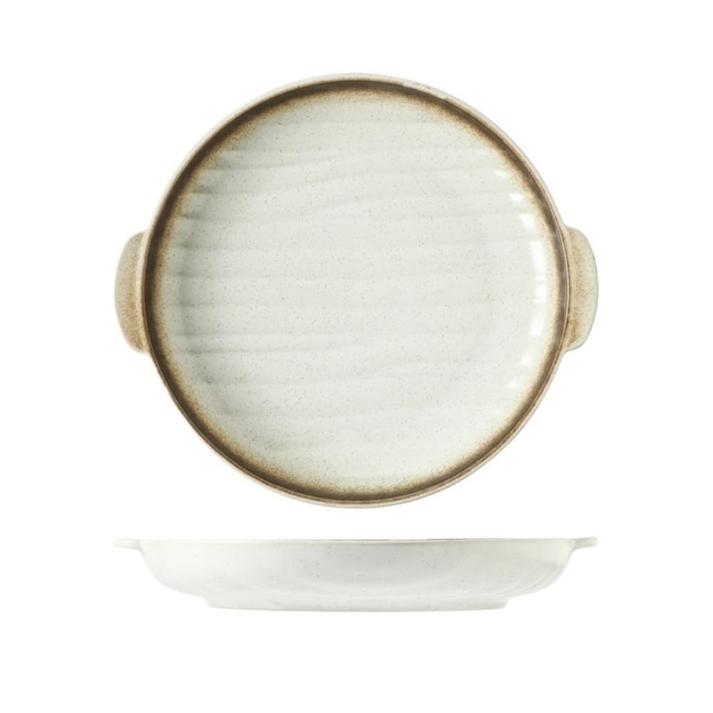 OLSKFUH Kitchen Ceramic Double Ear Household Baking Tray, Microwave Oven, Utensils, Wide Noodle Bowl Cooking,White