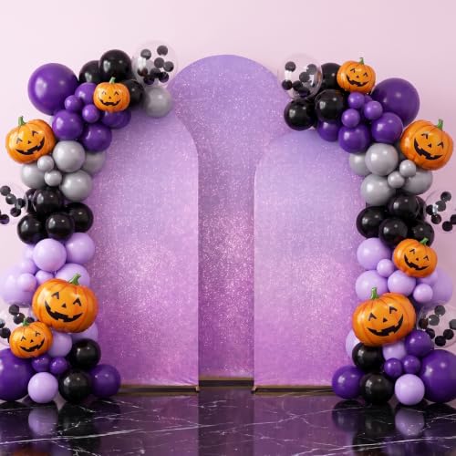 Image of Halloween Decorations Set of 3 Arch Backdrop Cover Purple Sequin Arch Cover