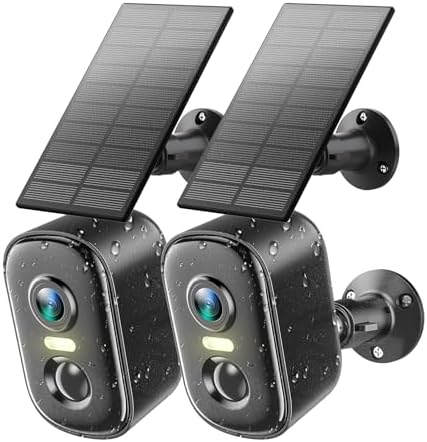 Rocktone Solar Camera Outdoor Wireless, Battery Powered WiFi Cameras for Home Security with AI Motion Detection, 2K Color Night Vision, 2-Way Talk, Siren Alarm, IP66, Cloud/SD Storage, 2 Pack