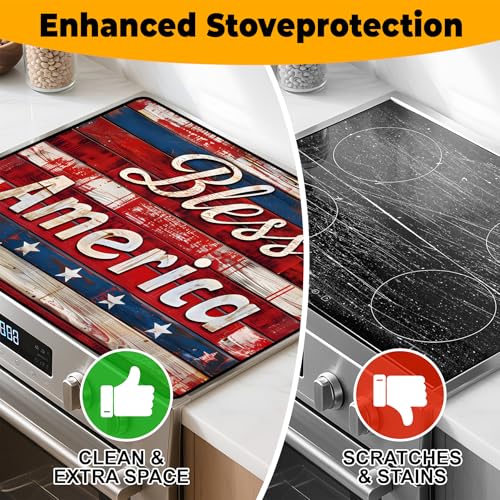Image of Patriotic Stove Top Cover, Heat Resistant Electric Stove Protector Mat, Large Diatomite Kitchen Counter Mat, Independence Day Decor American Flag Kitchen Accessory (plank, 28x20 Inch)
