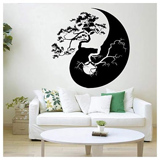 NSRJDSYT Zen Wandtattoo Yin Yang Baum Asiatischen Stil Dekoration Buch Zimmer Vinyl Wohnzimmer Innen Selbst- Wandaufkleber 84x84cm