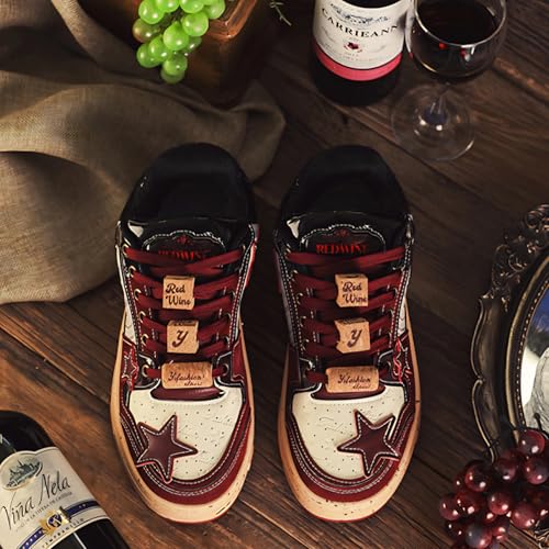 Burgundy Star Print Fashion Chunky Sneakers for Women Trendy Casual Aesthetic Skateboard Walking Dance Shoes4