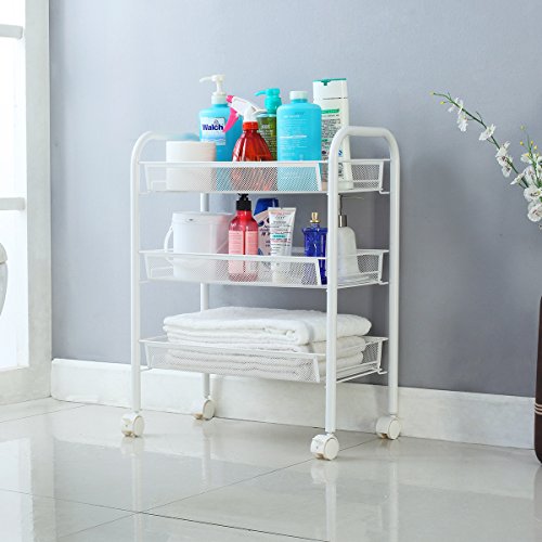 Trolley portaoggetti in acciaio con 3 cestini