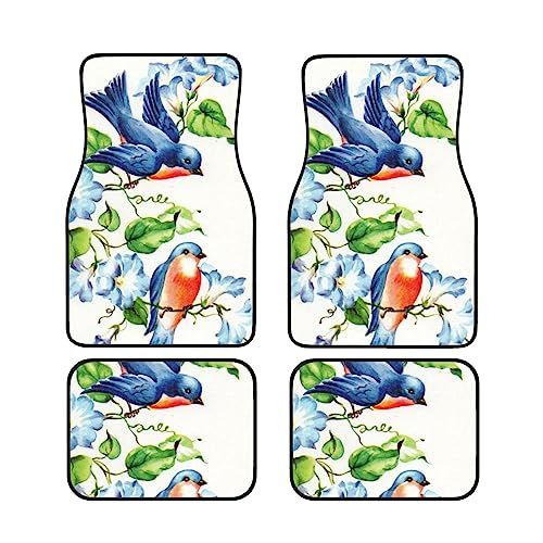 Tapis de sol pour voiture robustes et antidérapants motif oiseaux bleus