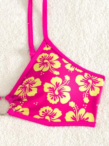 Image of Fanuerg Women's Triangle Bikini Sets O Ring Linked Two Piece Swimsuits Floral Printed Cheeky Bathing Suit