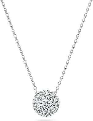 Amazon.com: ALLORYA 925 Sterling Silver Elegant Halo Pendant