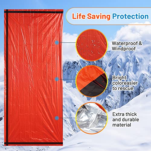 Emergency Sleeping Bag 2 Pack Survival Sleeping Bags Thermal Bivy Sack Waterproof Lightweight Emergency Blanket, With 3In1 Emergency Whistle,For Camping Survival Gear #TOP4