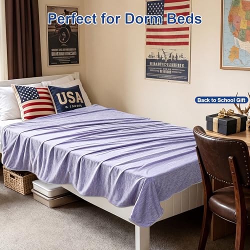 Image of KMUSET Cooling Blanket Twin (60 inchx80 inch), Double Sided Summer Cooling Blankets for Hot Sleepers & Night Sweats, Soft Lightweight Blanket for Dorm Room Essentials, Picnic, Gifts for Women Eggplant Purple